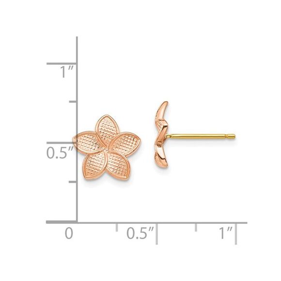 14K Rose Gold Flower Plumeria Post Earrings